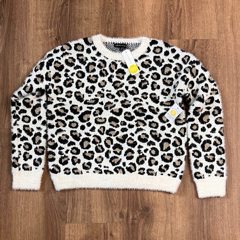 NWT Love Ellie Mallie Crew Neck Animal Print Fuzzy Sweater Sz XXL